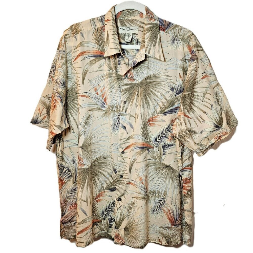 Tori Richard Hawaiian Camp Shirt – Tan Tropical Print, XL,‎ Made in Hawaii